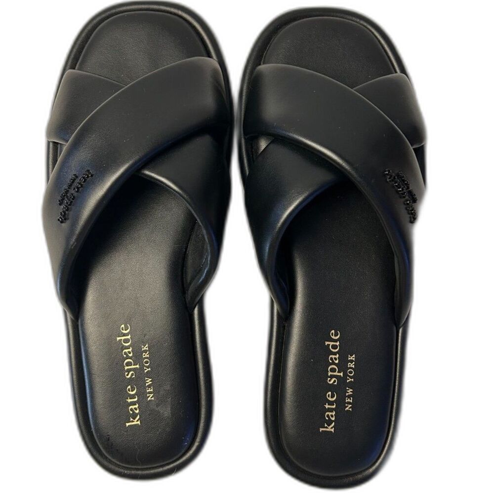Kate Spade Rio Black Crisscross Slide Sandals Square Toe